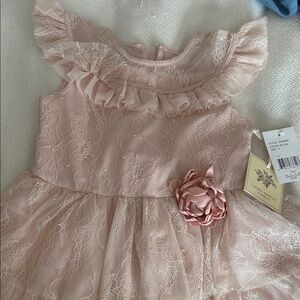 Laura Ashley Pink Lace Dress with Flower Sz 6